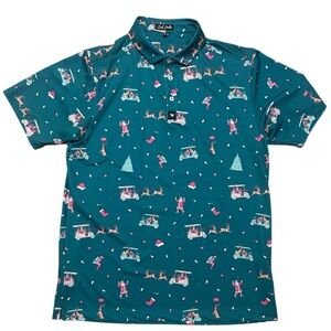 Bad Birdie Christmas men's short-sleeve golf polo shirt in teal green XL